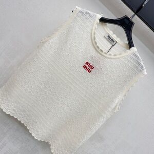 NWT MIU MIU Black Crochet Knit Top with Colorful Logo
